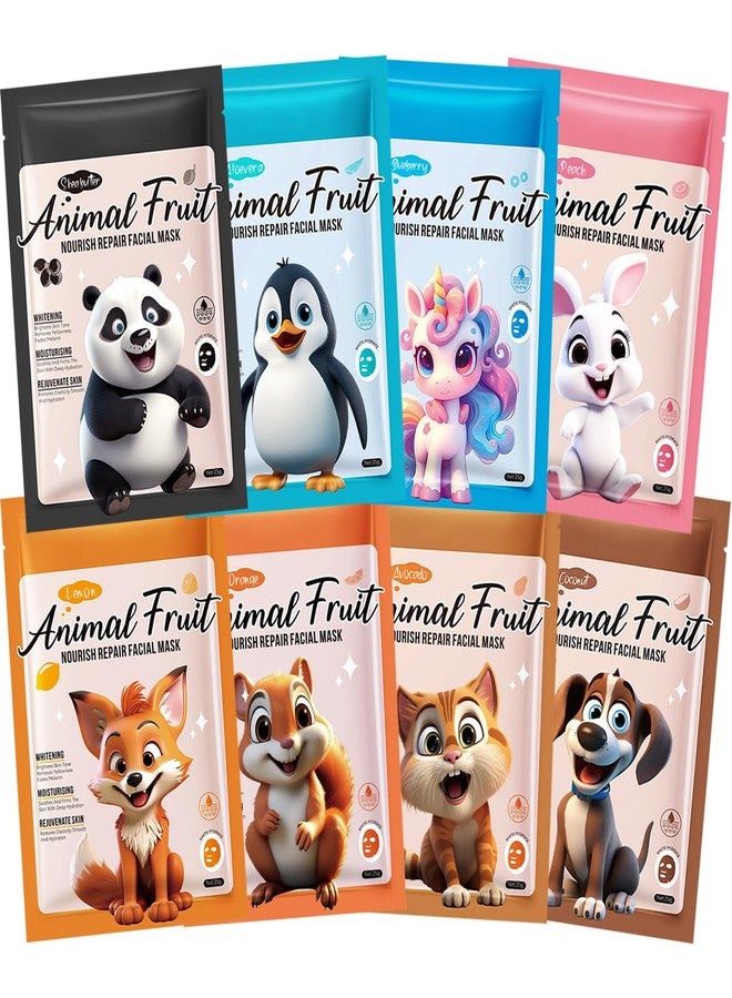 LemonSac 8 Pack Animal Character Sheet Masks, Face Masks for Kids Teens Skin Care, Korean Soothe Facial Mask for All Skin Types, Girls Night Skincare Spa Party, Birthday Gifts for Women Men (8PCS A) - Image 1